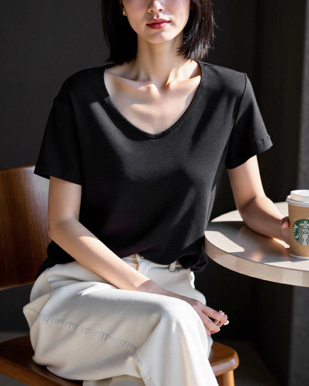 Women's Silk Jersey V Neck Tee