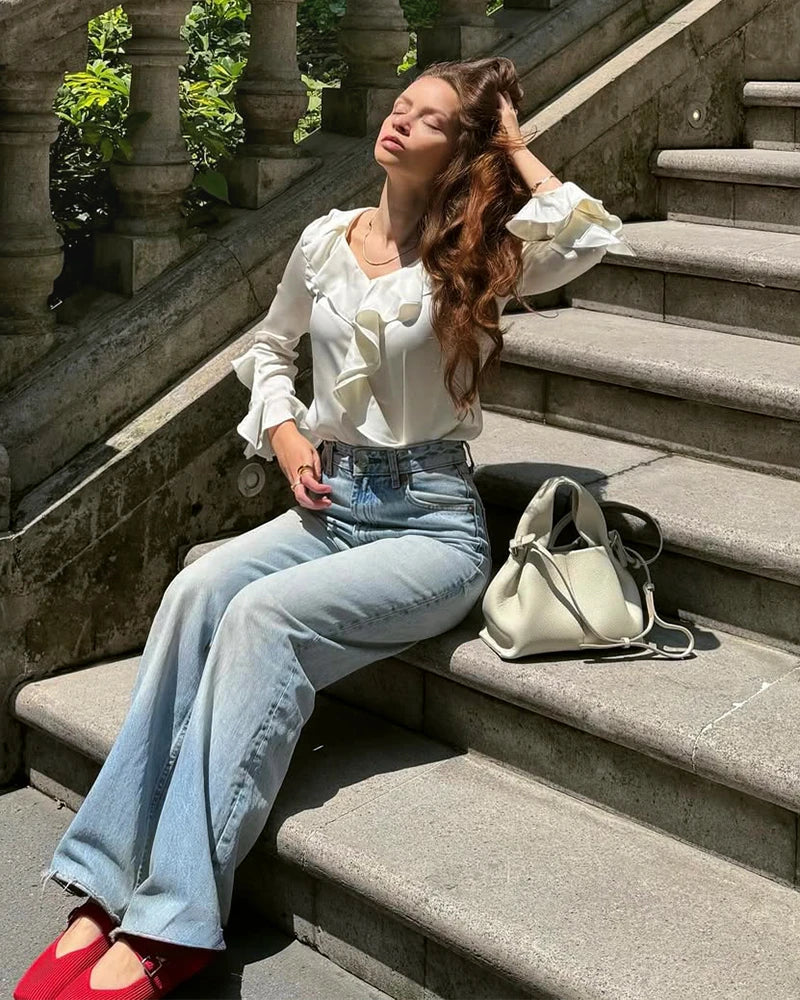 Women's Silk Ruffle Blouse