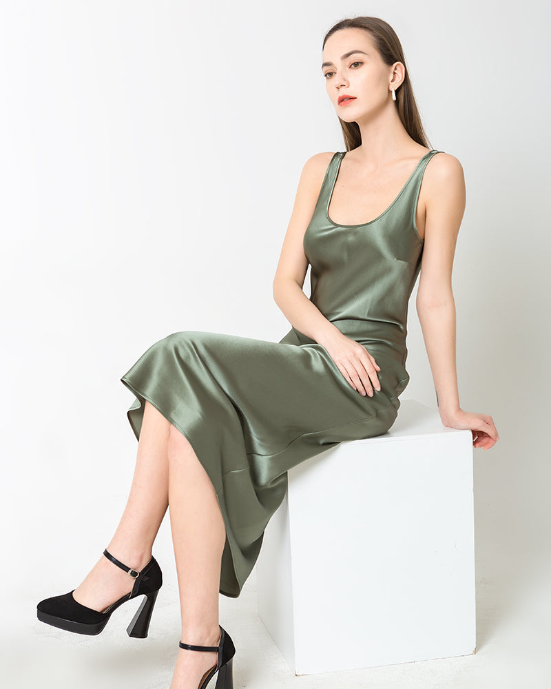 Scoop Neck Midi Silk Slip Dress Scoop Neck Midi Silk Slip Dress