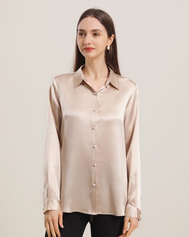 Women's Classic Pearl Button Silk Shirt