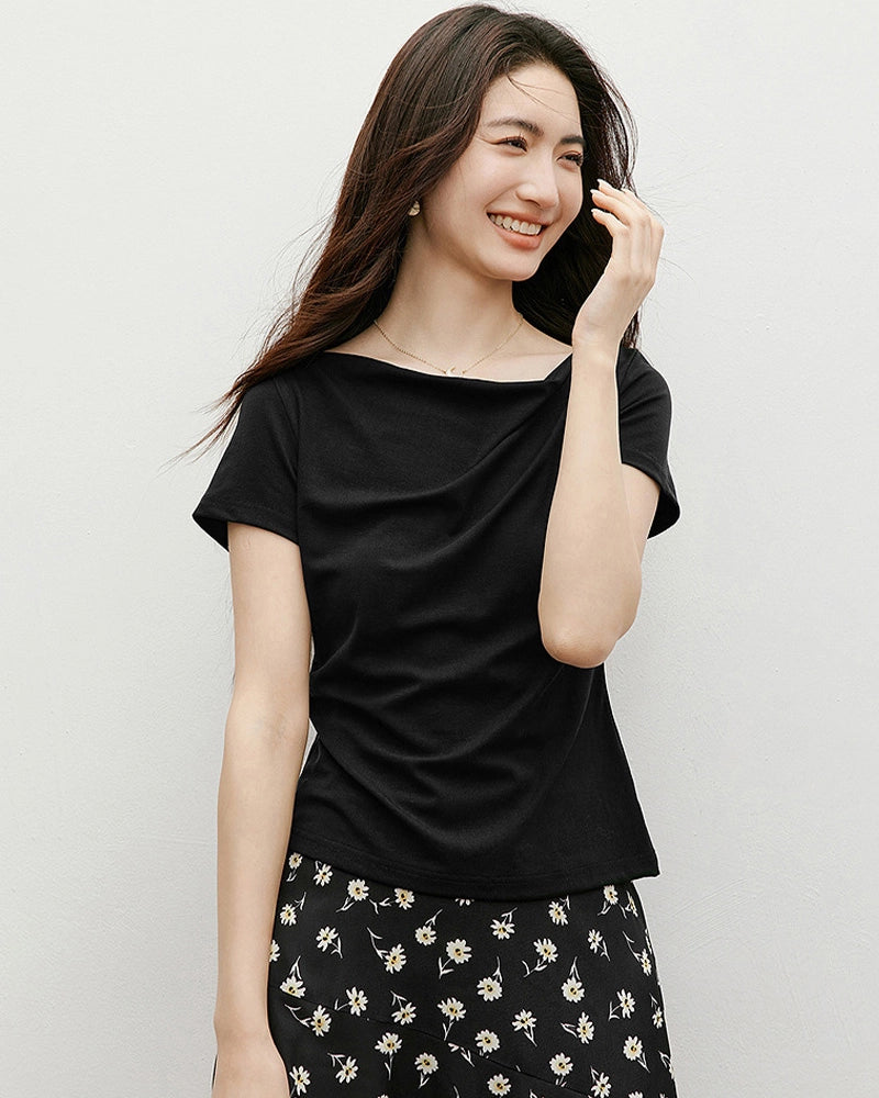 Women's Silk Draped Neck Tee