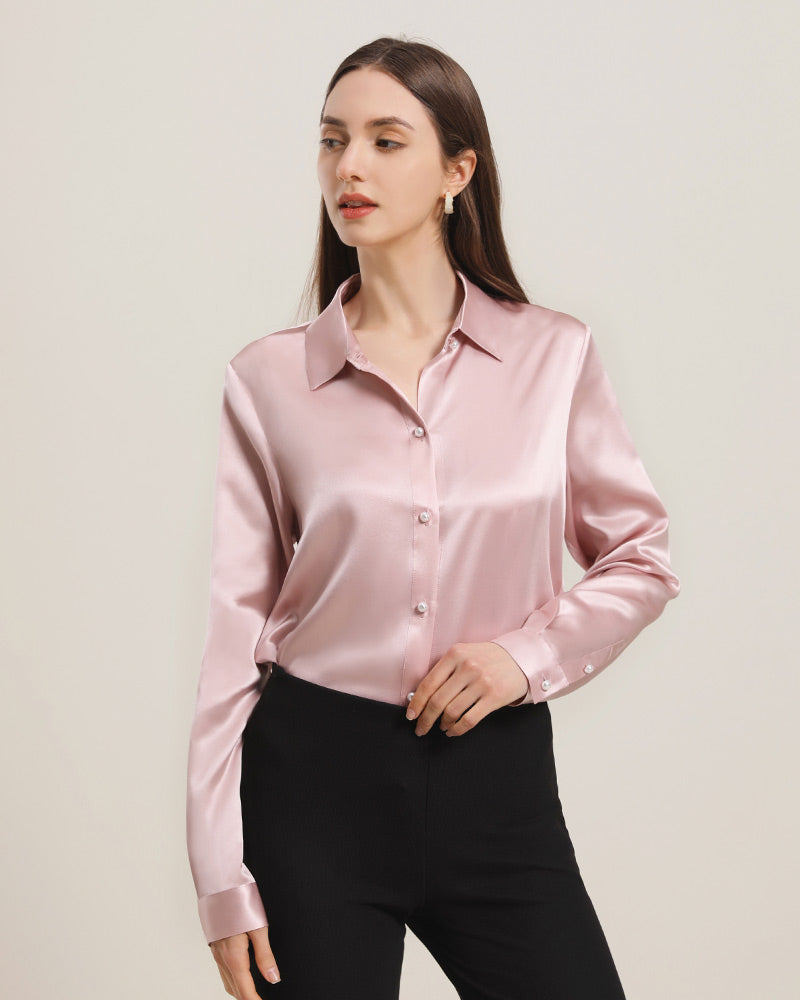 Women's Classic Pearl Button Silk Shirt