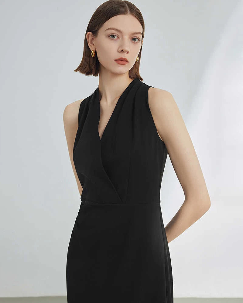 Black Silk Sleeveless Midi Dress Black Silk Sleeveless Midi Dress
