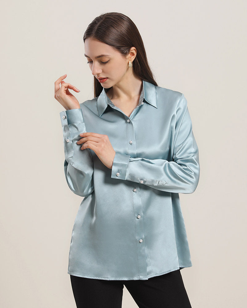 Women's Classic Pearl Button Silk Shirt