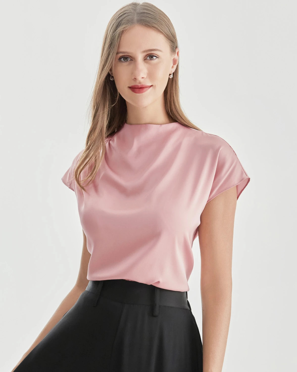 Stand Collar Cap Sleeve Silk Shirt