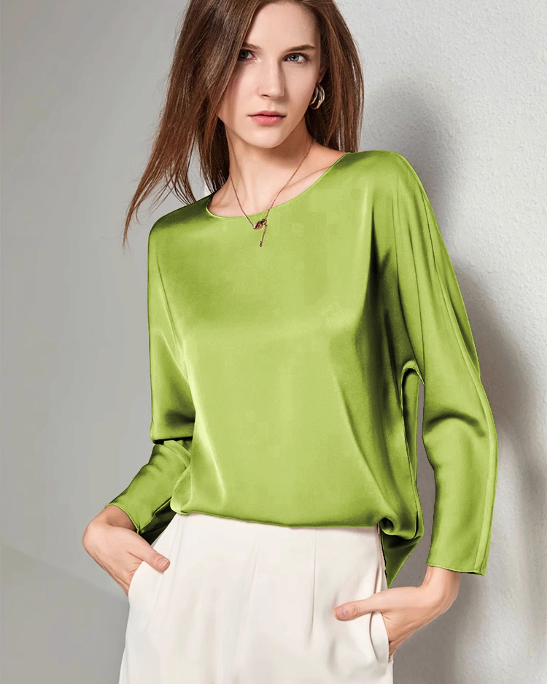 Women's Basic Round Neck Silk Blouse