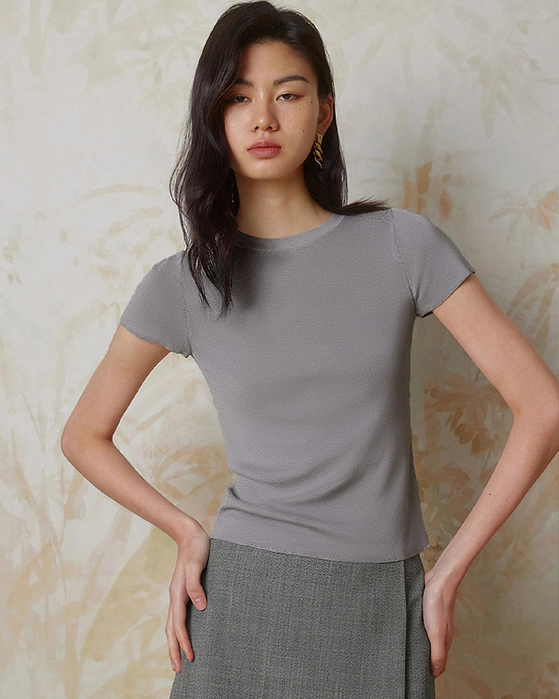 Women's Fitted Silk Jersey Crew Neck