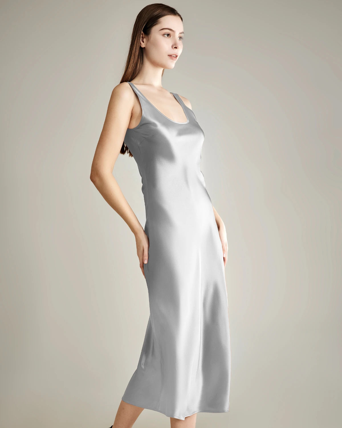 Scoop Neck Midi Silk Slip Dress Scoop Neck Midi Silk Slip Dress