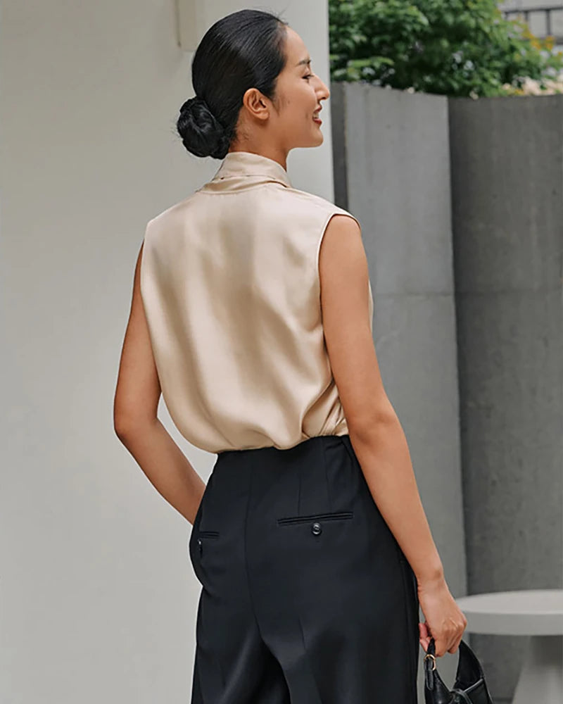 Tie Neck Sleeveless Silk Blouse Tie Neck Sleeveless Silk Blouse