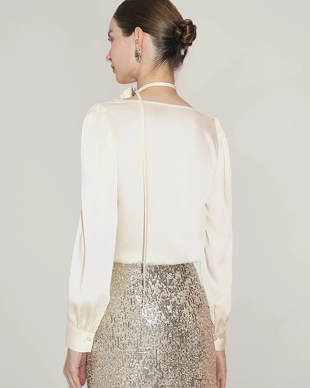 Elegant Draped Collar Silk Blouse Elegant Draped Collar Silk Blouse