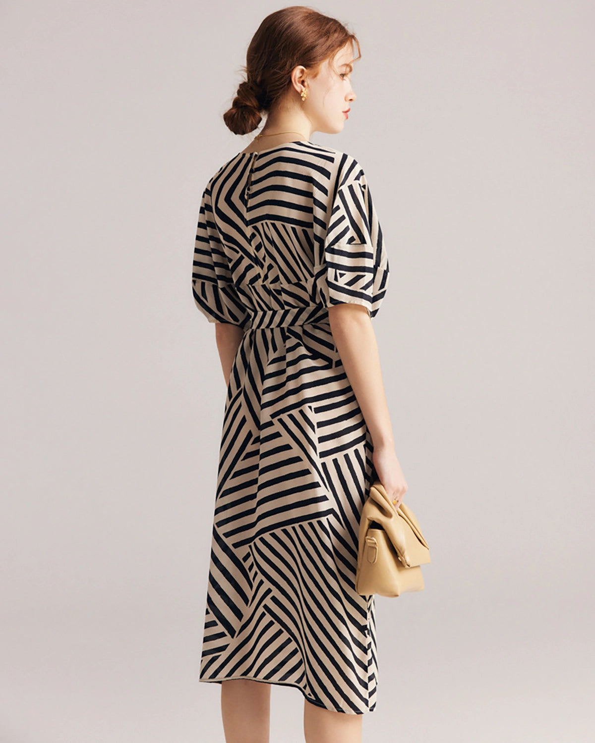 Women's Striped Belted Silk Dress