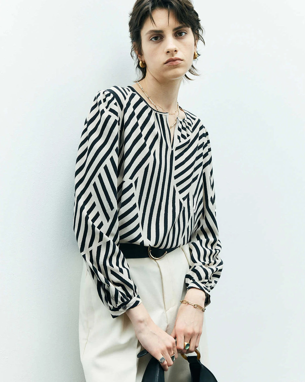 Geometric Stripe Silk Blouse Geometric Stripe Silk Blouse
