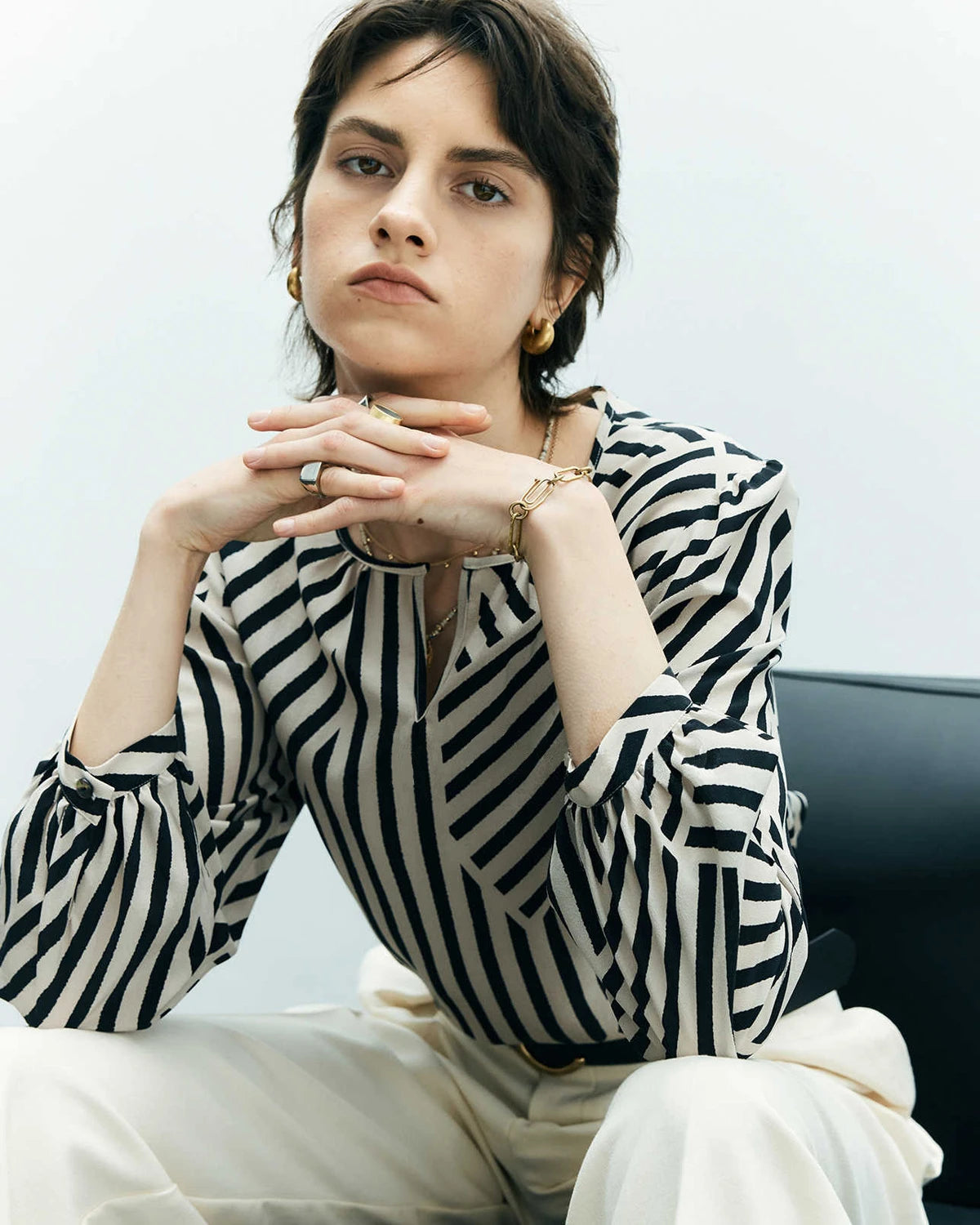 Geometric Stripe Silk Blouse Geometric Stripe Silk Blouse