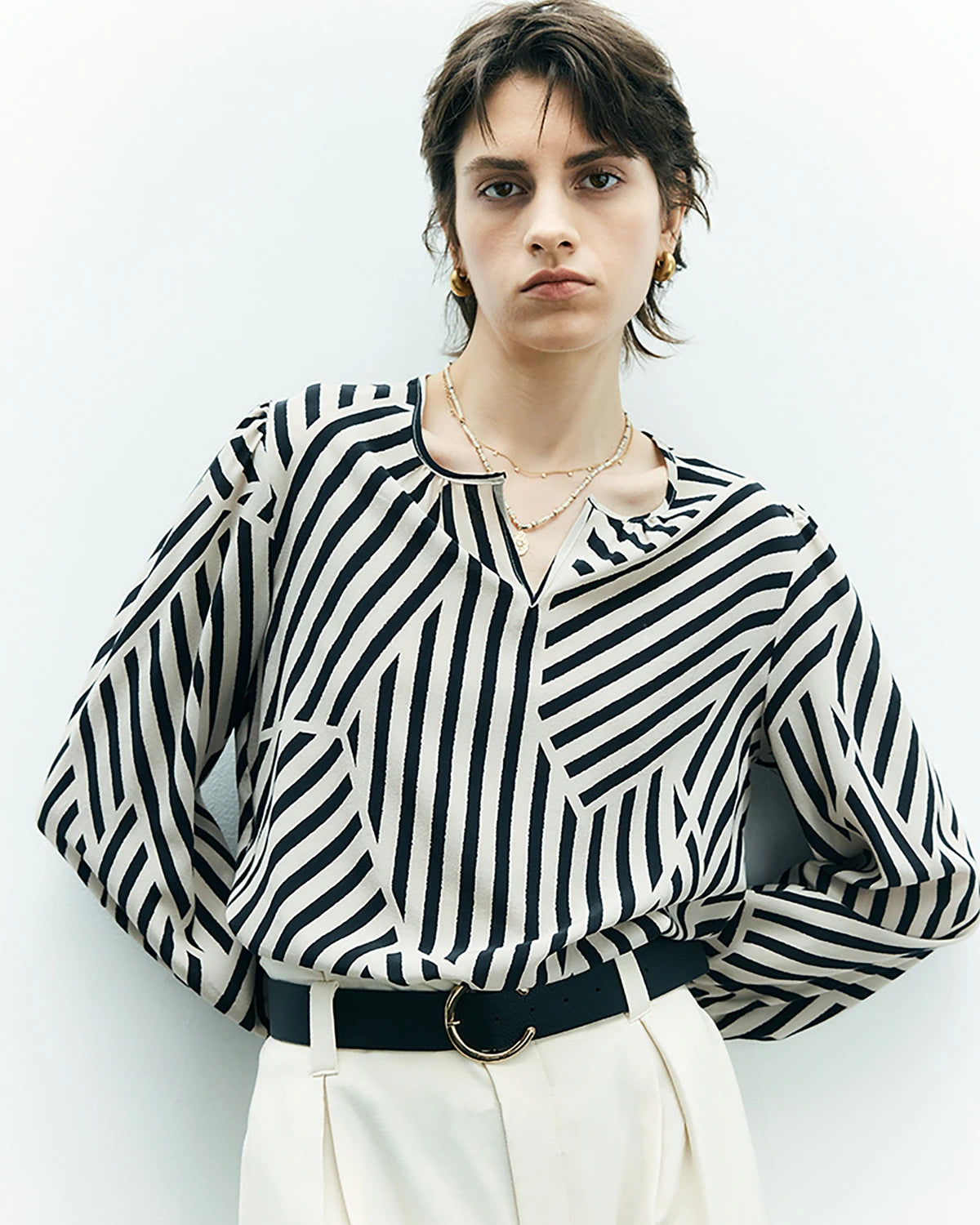 Geometric Stripe Silk Blouse Geometric Stripe Silk Blouse
