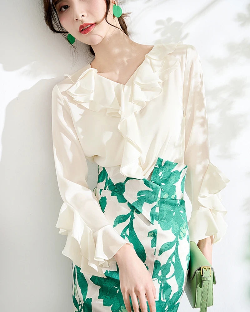 Women's Silk Ruffle Blouse
