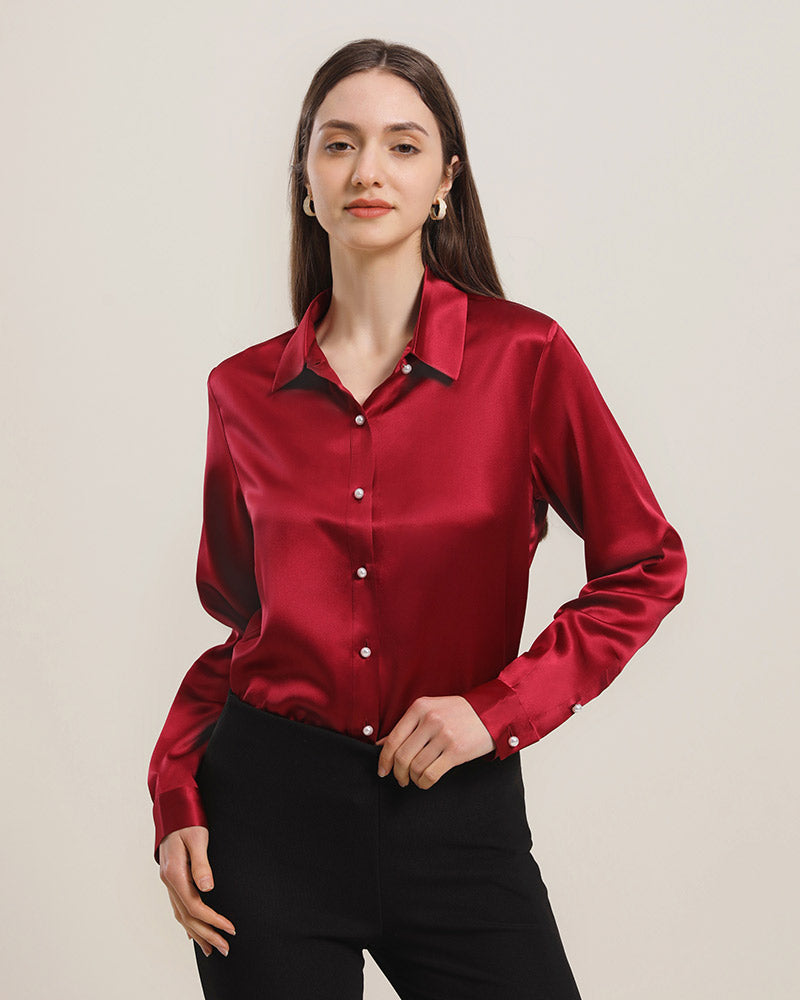 Women's Classic Pearl Button Silk Shirt