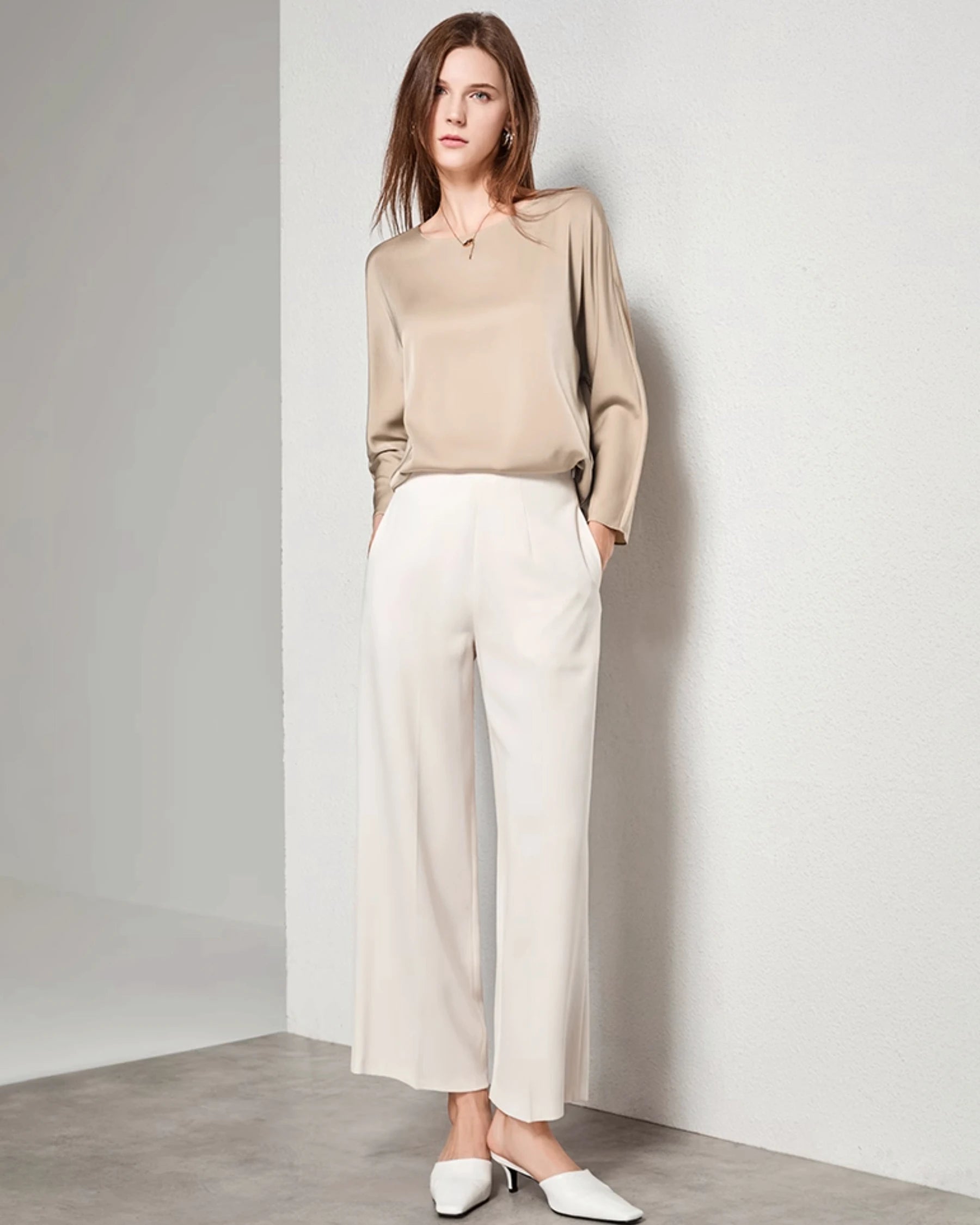 Women's Basic Round Neck Silk Blouse