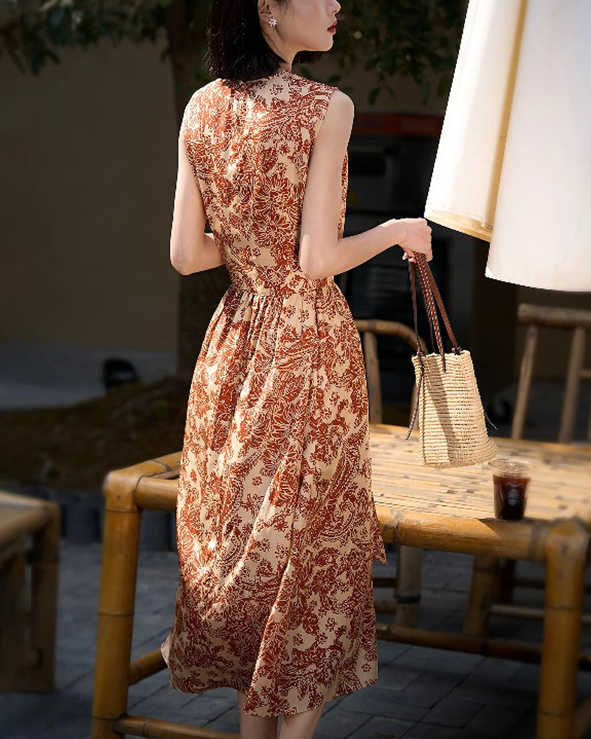 Terracotta Paisley Print Silk Dress Terracotta Paisley Print Silk Dress